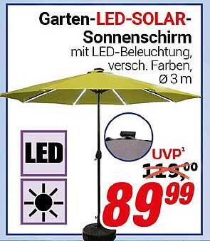 Garten-LED-Solar-Sonnenschirm mit LED-Beleuchtung, versch. Farben, Ø 3 m