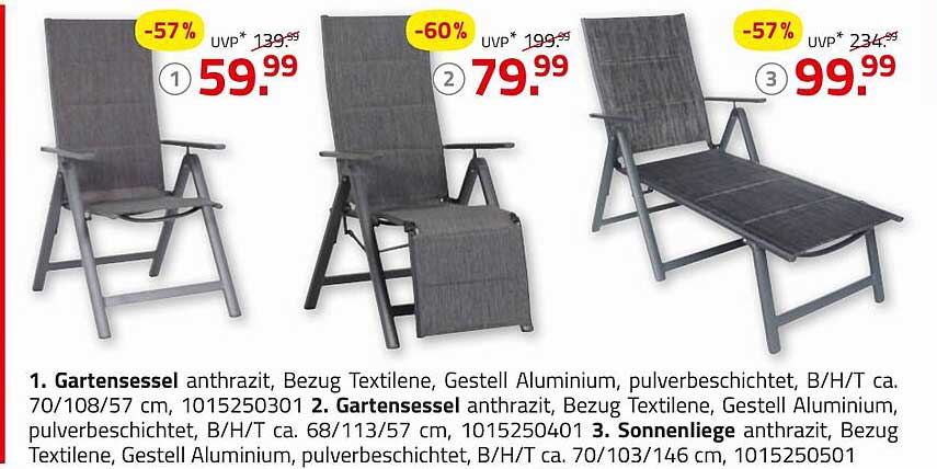 Gartenmöbel Set mit Gartenstuhl und Sonnenliege in Anthrazit