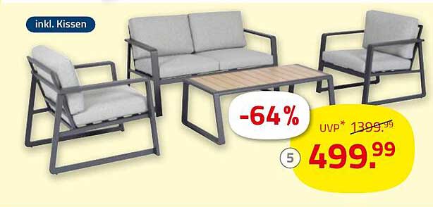 Gartenmöbelset bestehend aus Sofa, zwei Sesseln und Tisch
