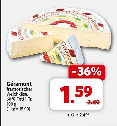 Géramont französischer Weichkäse, 60 % Fett i. Tr. 100 g