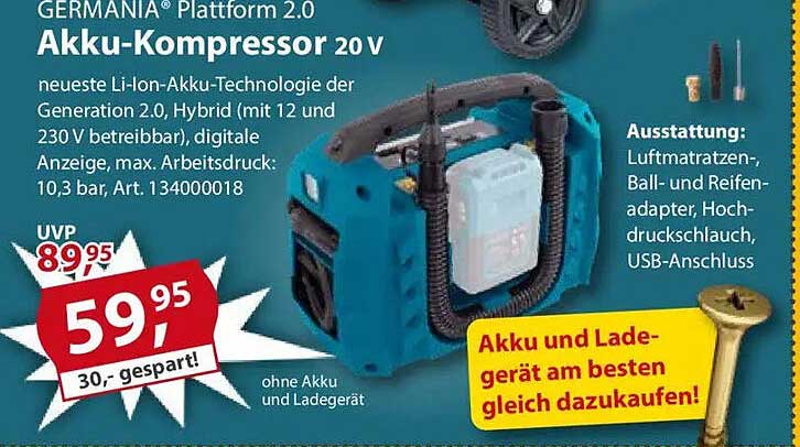 GERMANIA® Plattform 2.0 Akku-Kompressor 20 V