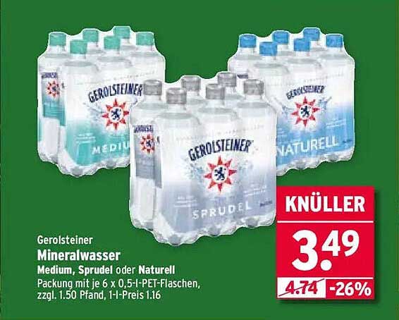 Gerolsteiner Mineralwasser - Medium, Sprudel oder Naturell