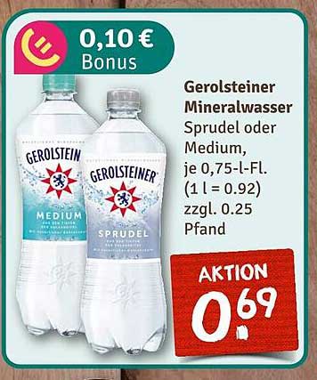 Gerolsteiner Mineralwasser Sprudel oder Medium, je 0,75-L-Fl.