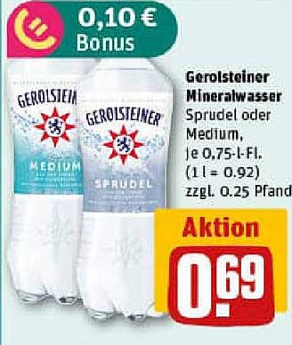 Gerolsteiner Mineralwasser Sprudel oder Medium, je 0,75-l-Fl.