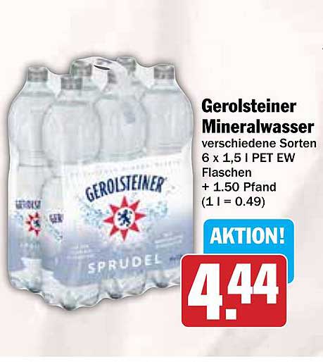 Gerolsteiner Mineralwasser verschiedene Sorten 6 x 1,5 l PET EW Flaschen + 1,50 Pfand