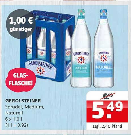 GEROLSTEINER Sprudel, Medium, Naturell – 6 x 1,0 l