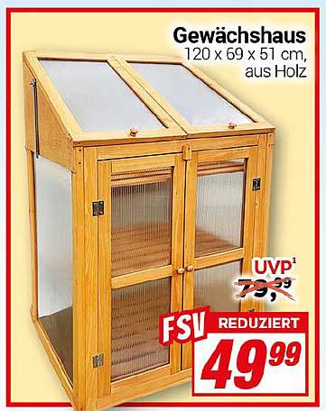 Gewächshaus 120 x 69 x 51 cm, aus Holz