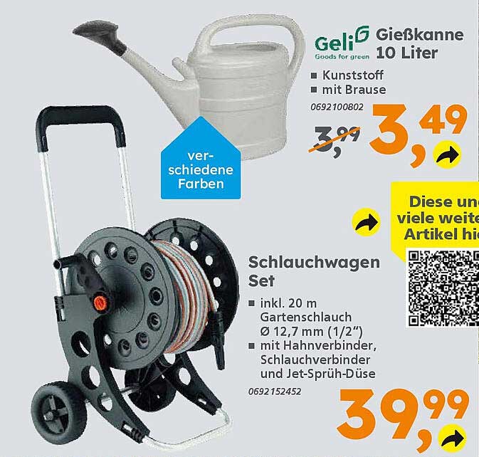 Gießkanne 10 Liter und Schlauchwagen Set