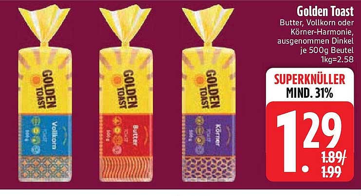 Golden Toast – Butter, Vollkorn oder Körner-Harmonie 500g
