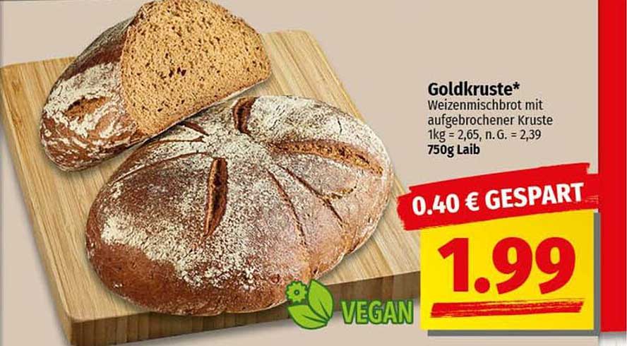 Goldkruste* Weizenmischbrot mit aufgebrochener Kruste 750g für 1,99 €