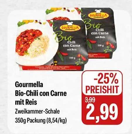 Gourmella Bio-Chili con Carne mit Reis – Zweikammer-Schale 350g