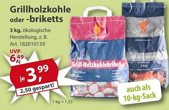Grill-Holzkohle oder -briketts 3 kg
