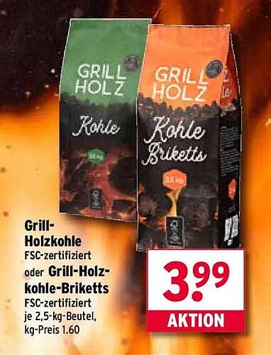 Grill-Holzkohle oder Grill-Holzkohle-Briketts, FSC-zertifiziert