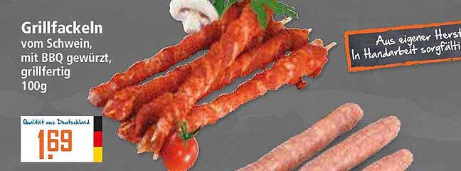 Grillfackeln vom Schwein, mit BBQ gewürzt, grillfertig 100g