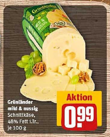 Grünländer mild & nussig Schnittkäse, 48% Fett i. Tr., je 100 g