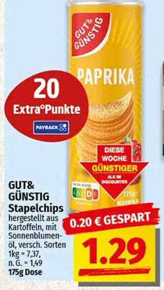 GUT& GÜNSTIG Stapelchips Paprika 175g