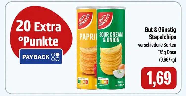Gut & Günstig Stapelchips verschiedene Sorten 175g Dose