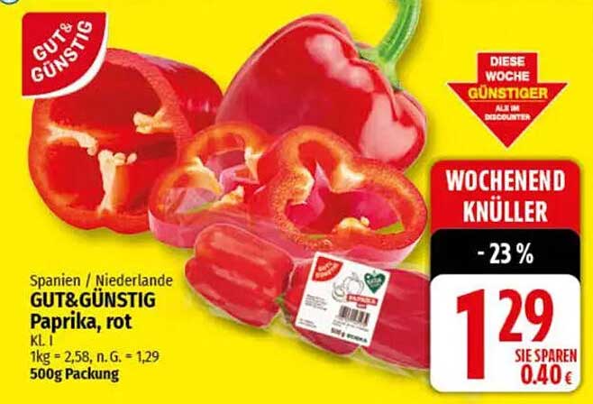 GUT&GÜNSTIG Paprika, rot 500g