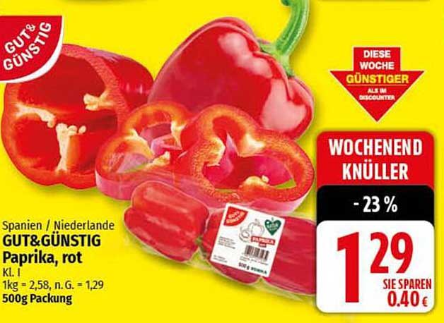 GUT&GÜNSTIG Paprika, rot - 500g Packung