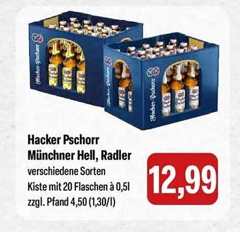 Hacker Pschorr Münchner Hell, Radler - Kiste mit 20 Flaschen à 0,5l