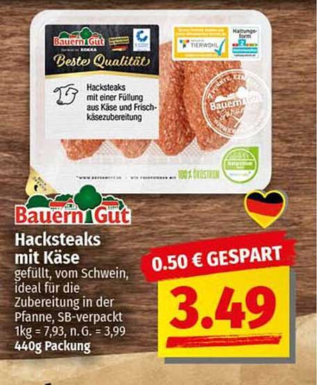 Hacksteaks mit Käse - gefüllt, vom Schwein, 440g Packung