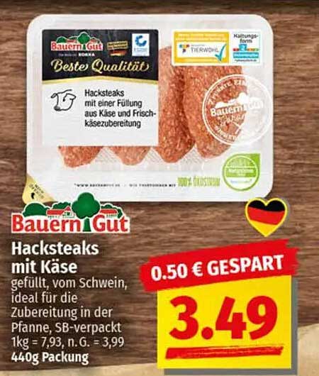 Hacksteaks mit Käse gefüllt, vom Schwein – 440g Packung