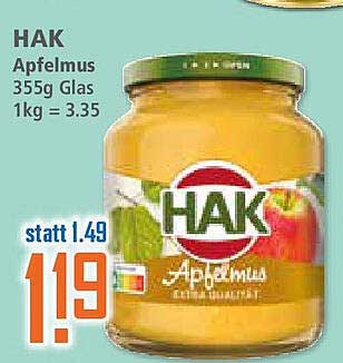 HAK Apfelmus 355g Glas