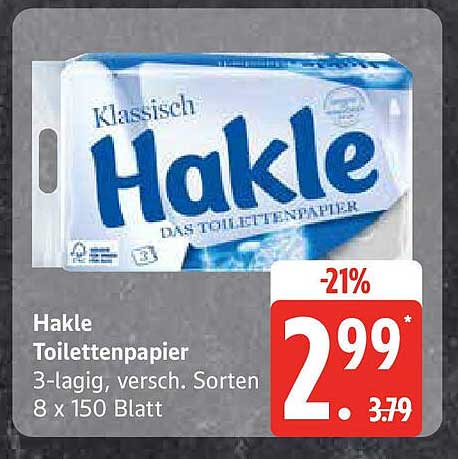 Hakle Toilettenpapier 3-lagig, versch. Sorten 8 x 150 Blatt