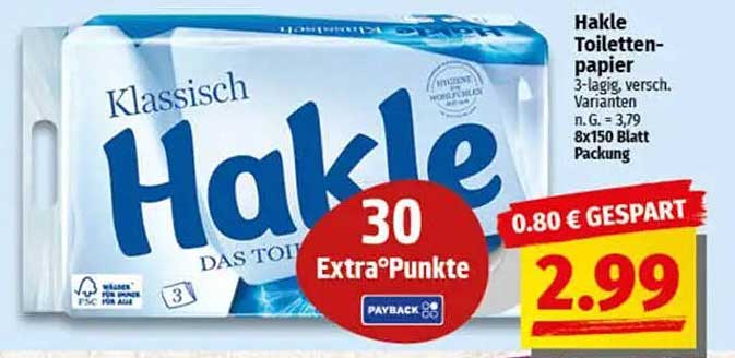 Hakle Toilettenpapier 3-lagig, verschiedene Varianten, 8x150 Blatt Packung