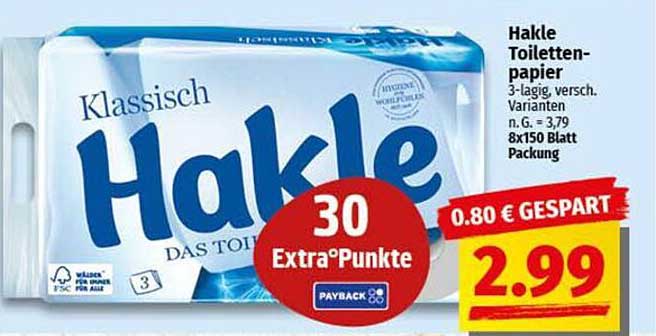 Hakle Toilettenpapier 3-lagig, verschiedene Varianten, 8x150 Blatt Packung