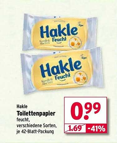 Hakle Toilettenpapier feucht, verschiedene Sorten, je 42-Blatt-Packung