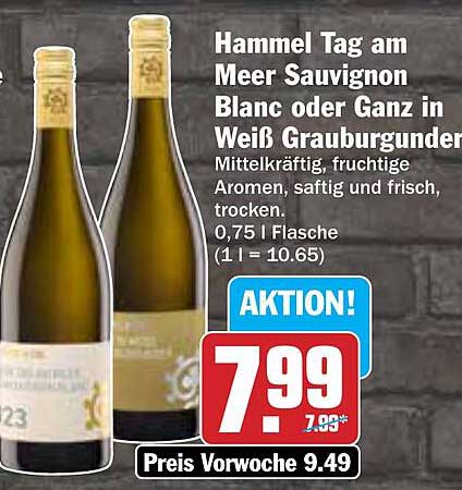 Hammel Tag am Meer Sauvignon Blanc oder Ganz in Weiß Grauburgunder 0,75 l Flasche