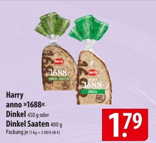 Harry anno »1688« Dinkel 450 g oder Dinkel Saaten 400 g