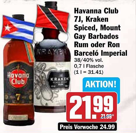 Havanna Club 7J, Kraken Spiced, Mount Gay Barbados Rum oder Ron Barceló Imperial