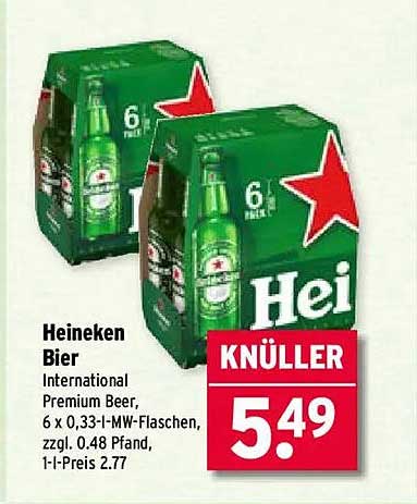 Heineken Bier, 6 x 0,33-l-MW-Flaschen