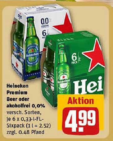Heineken Premium Bier oder alkoholfrei 0,0%, verschiedene Sorten