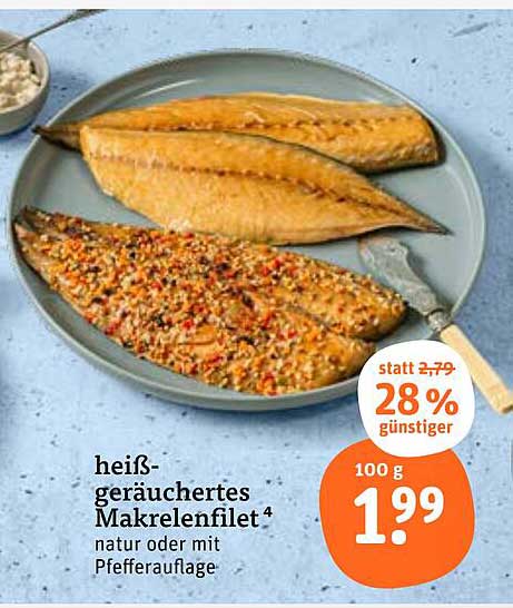 heiß-geräuchertes Makrelenfilet natur oder mit Pfefferauflage