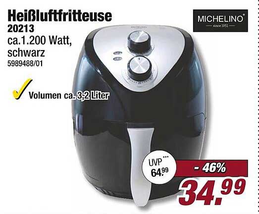 Heißluftfritteuse Michelino 20213 - ca. 1.200 Watt, schwarz