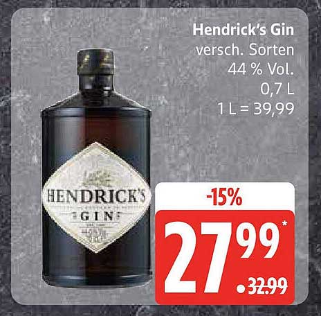 Hendrick's Gin 0,7 L - jetzt 15% reduziert!