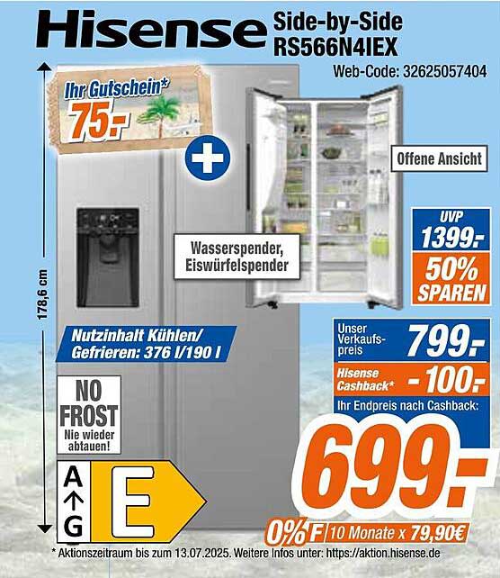 Hisense Side-by-Side Kühlschrank RS566N4IEX