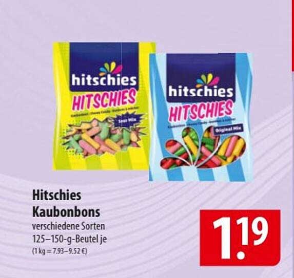 Hitschies Kaubonbons verschiedene Sorten 125–150-g-Beutel