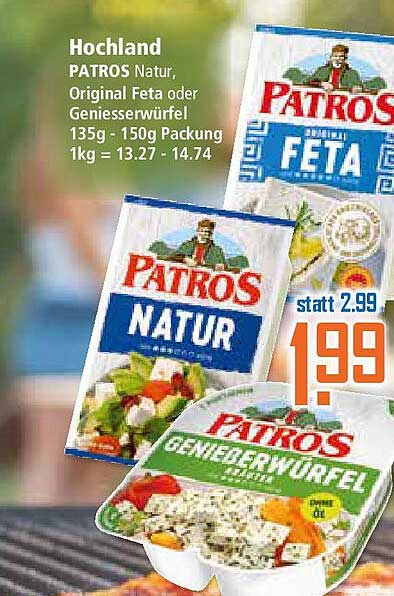 Hochland PATROS Natur, Original Feta oder Genießwürfel 135g - 150g
