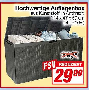 Hochwertige Auflagenbox aus Kunststoff, in Anthrazit, 114 x 47 x 59 cm (ohne Deko)