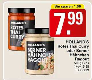 HOLLAND'S Rotes Thai Curry oder Berner Hähnchen Ragout
