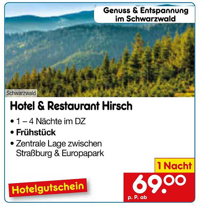 Hotel & Restaurant Hirsch - 1 Nacht im DZ ab 69,00 € p.P.