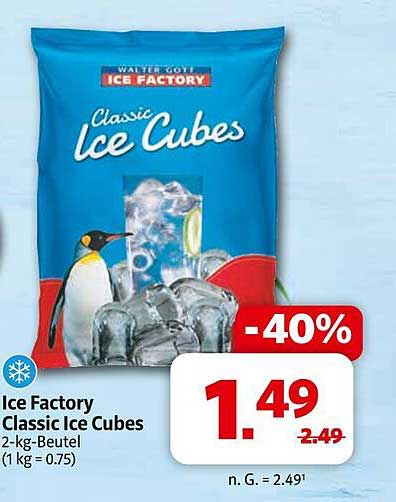 Ice Factory Classic Ice Cubes 2-kg-Beutel