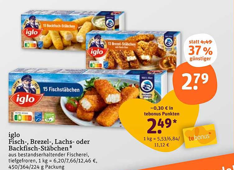 iglo Fisch-, Brezel-, Lachs- oder Backfisch-Stäbchen