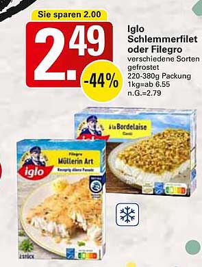 Iglo Schlemmerfilet oder Filegro 220-380g gefrostet