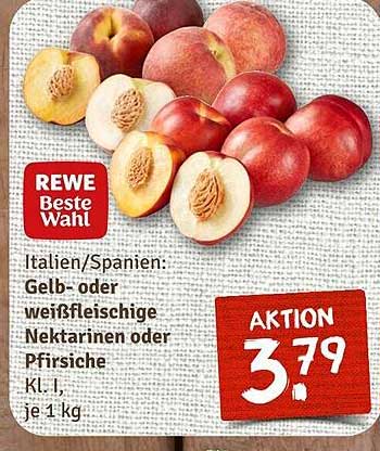 Italien/Spanien: Gelb- oder weißfleischige Nektarinen oder Pfirsiche, KL I, je 1 kg