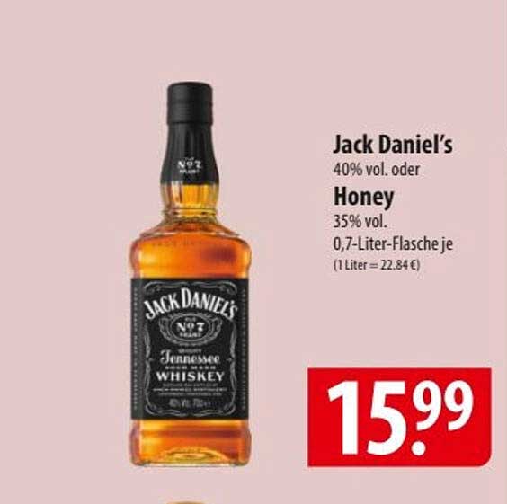 Jack Daniel’s 0,7-Liter-Flasche (40% vol. oder Honey 35% vol.)